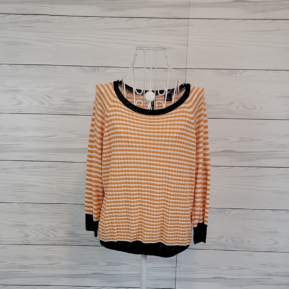 Payton Pullover Striped Orange and Black Sweater Womens Size L